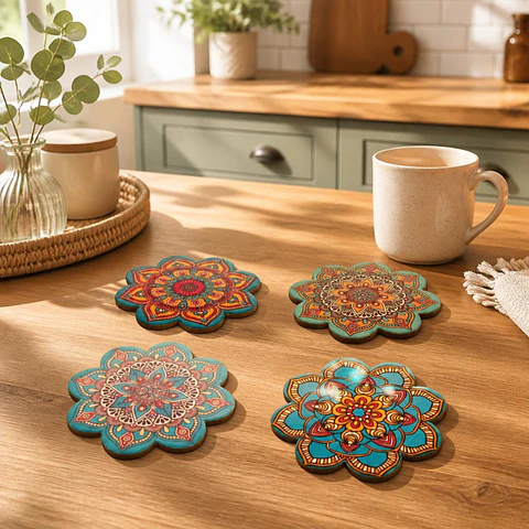 Set de 4 Posavasos Decorativos de Cerámica