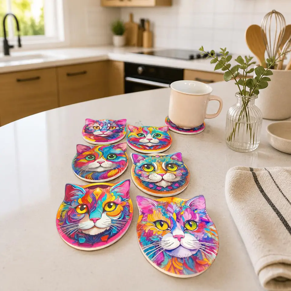 Set 6 Posavasos Gato de Cerámica 1