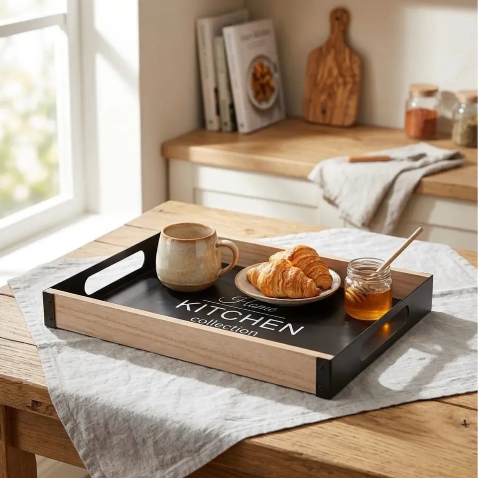 Bandeja de Madera con Asas Metálicas Home Kitchen 2
