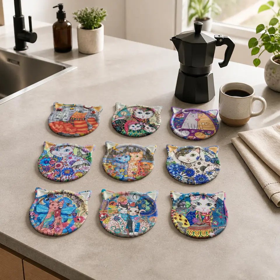 Posavasos Gato Cerámica con Base de Corcho 1