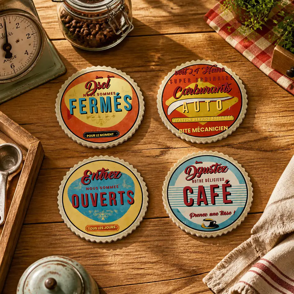 Set 4 Posavasos Diseño Retro Francés Vintage 1