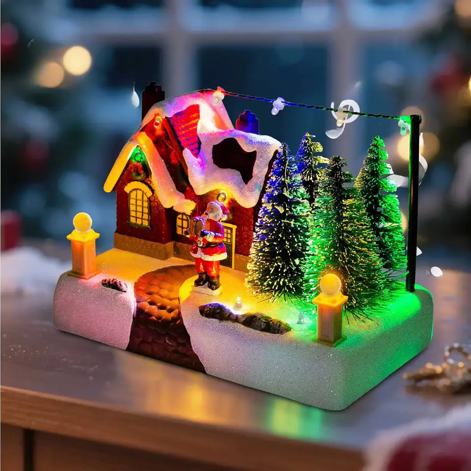 Villa Navideña Musical con Luces LED y Viejito Pascuero 17 cm 4