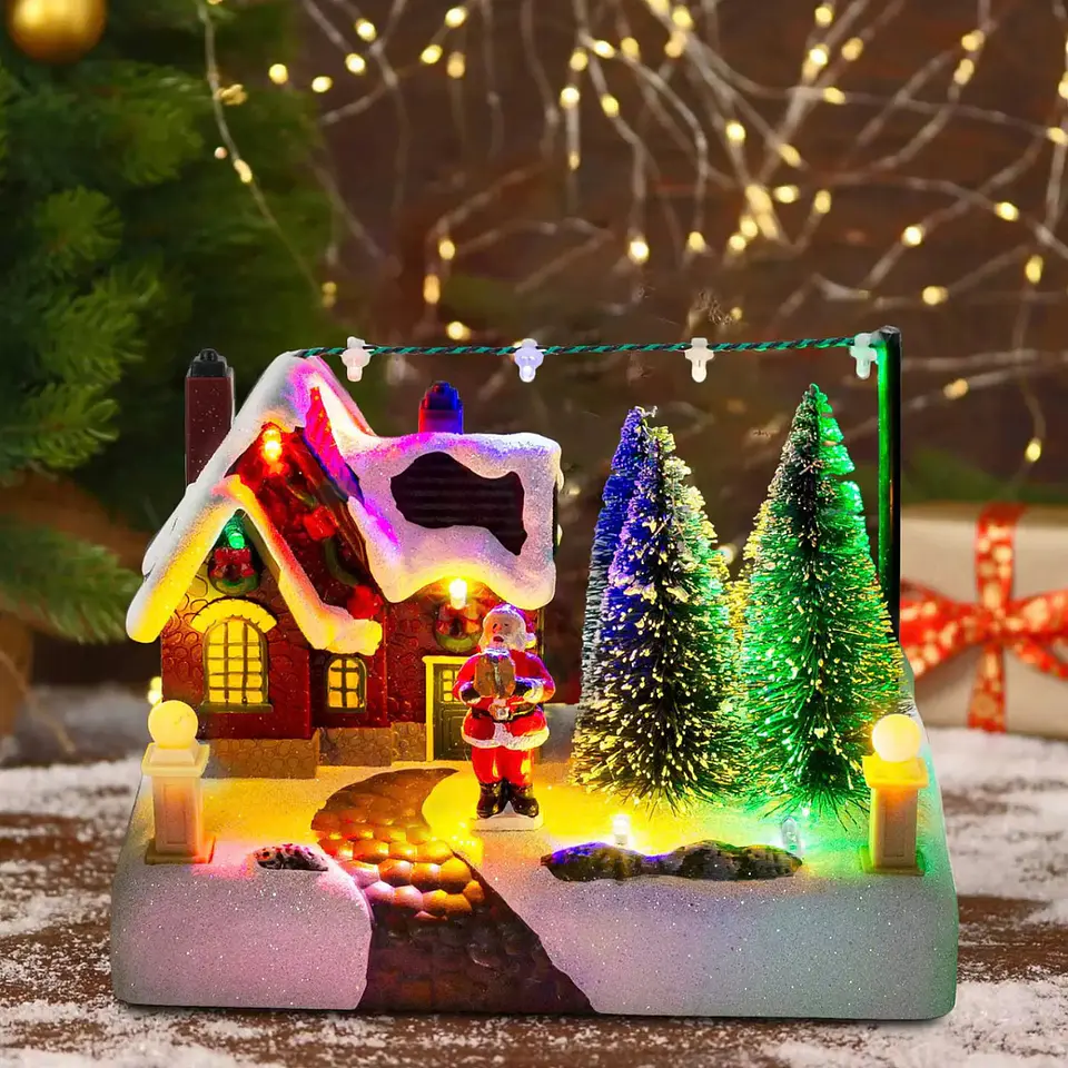 Villa Navideña Musical con Luces LED y Viejito Pascuero 17 cm 5