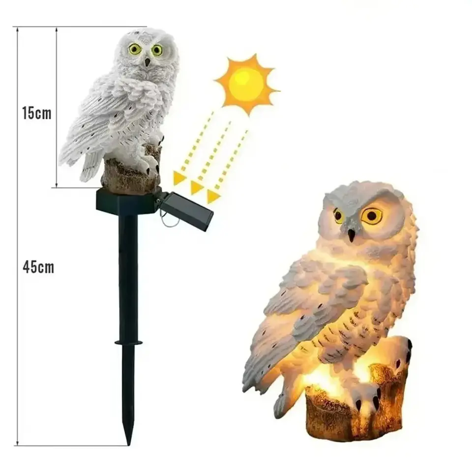 Búho Solar Decorativo para Jardín — Figura de Resina con Luz LED Cálida  4