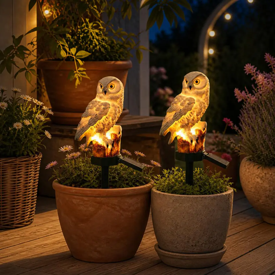 Búho Solar Decorativo para Jardín — Figura de Resina con Luz LED Cálida  1