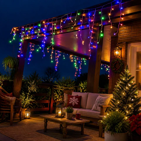 Cortina Cascada Solar Luces LED 3 Metros  Luz Multicolor