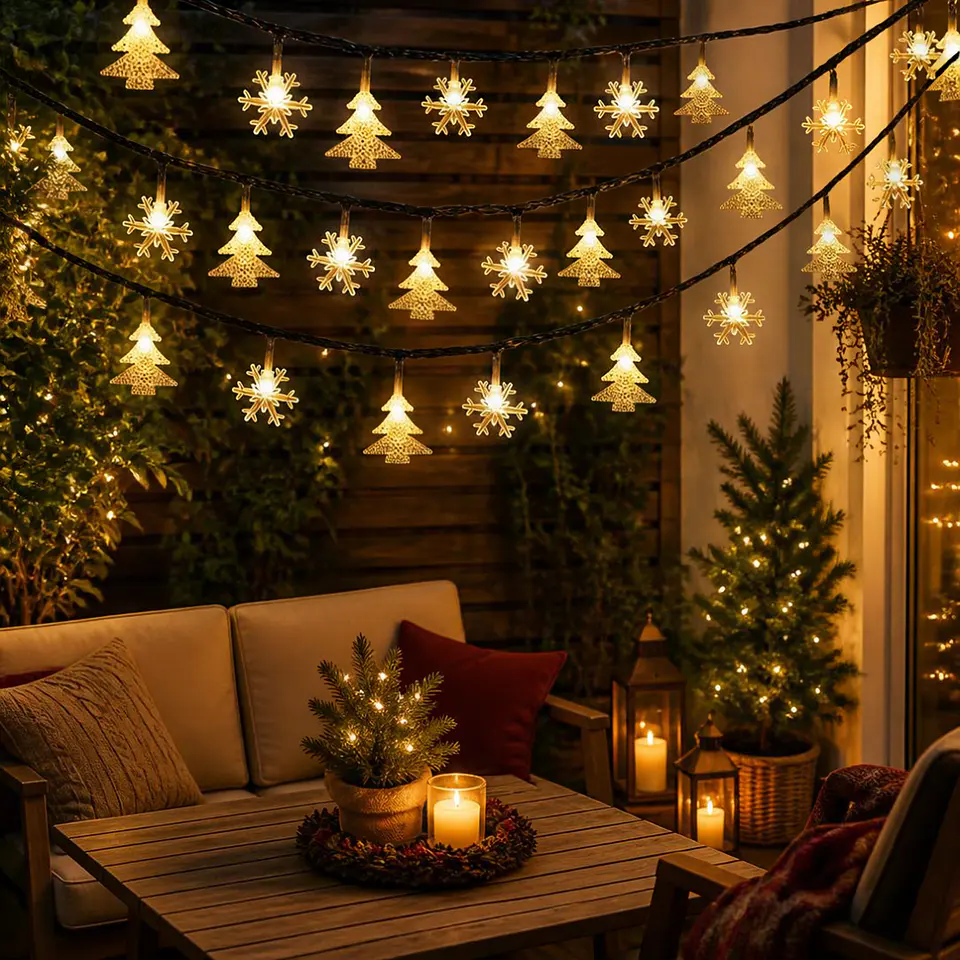 Guirnalda Solar Arbol y Copo de Nieve LED 4.5 Metros 3
