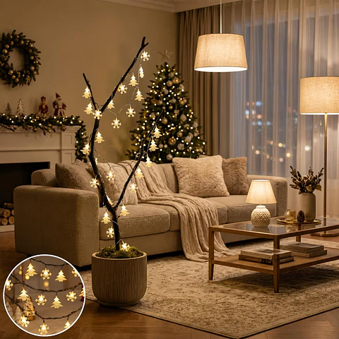 Guirnalda Solar Arbol y Copo de Nieve LED 4.5 Metros