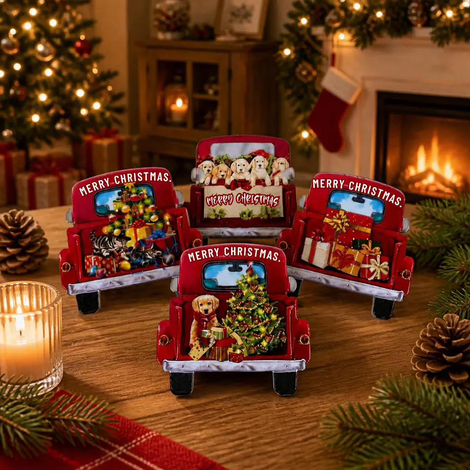 Set 4 Posavasos Navideños Camioneta Roja 2