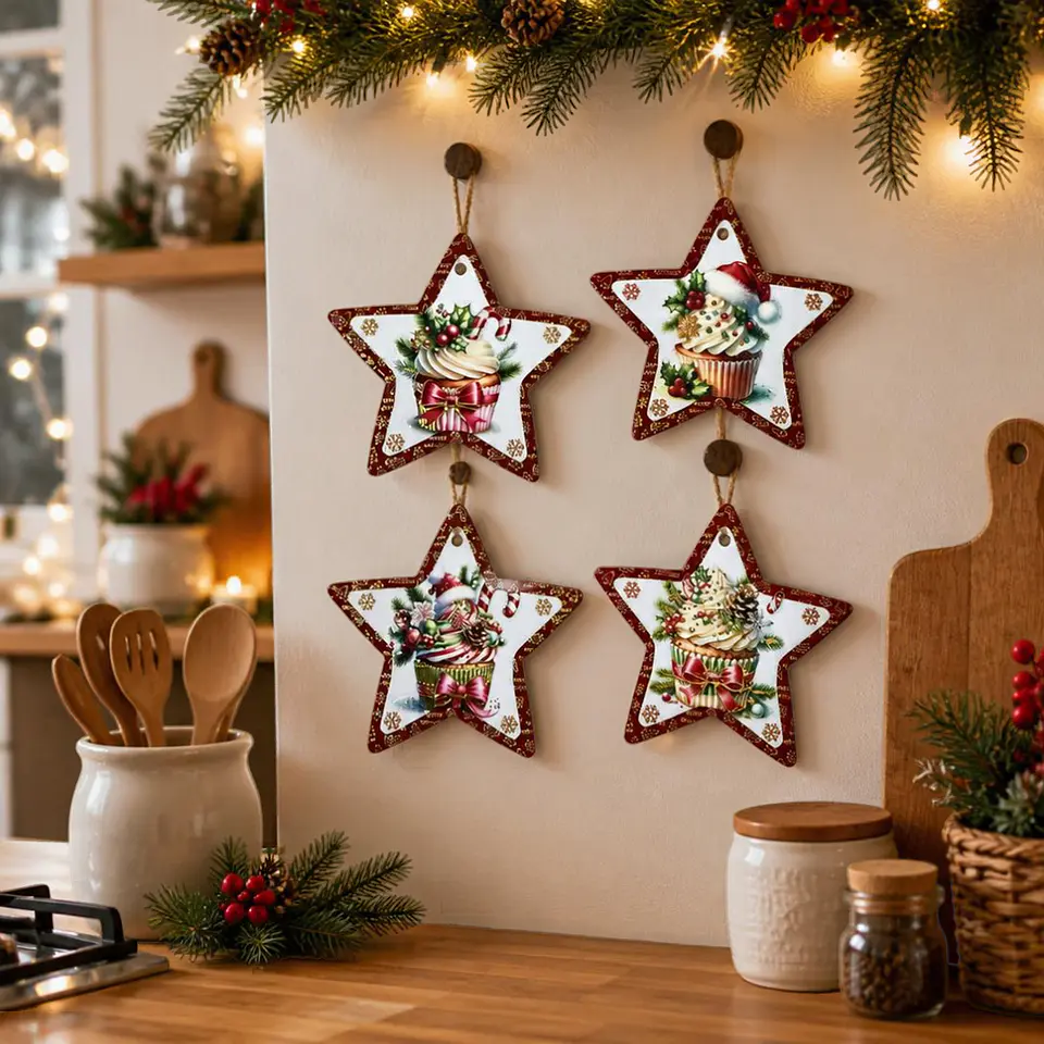 Set 4 Posavasos Navideños Estrella 12 cm 3