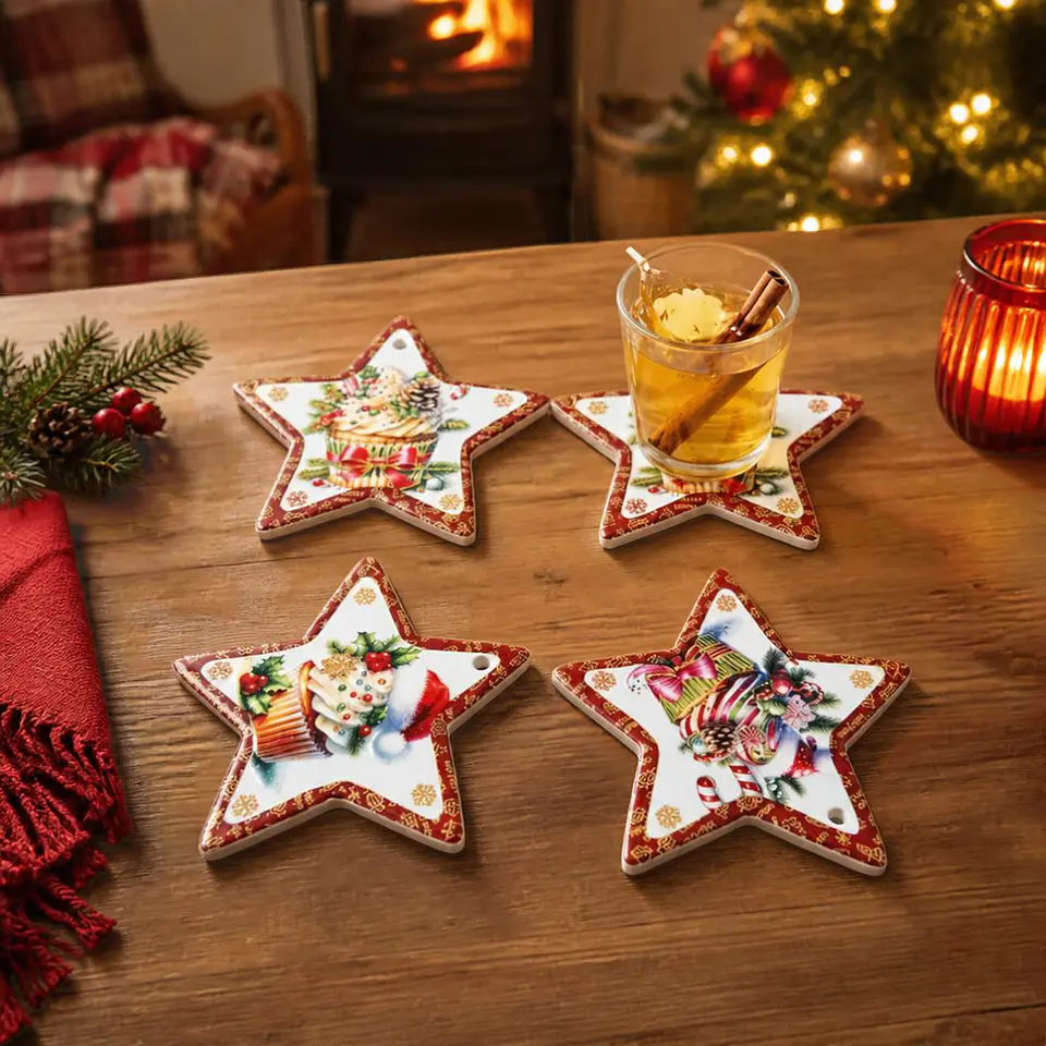 Set 4 Posavasos Navideños Estrella 12 cm 2