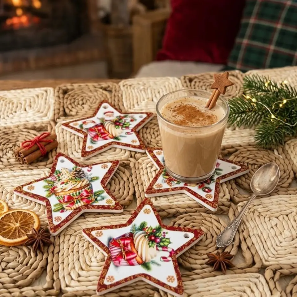 Set 4 Posavasos Navideños Estrella 12 cm 1