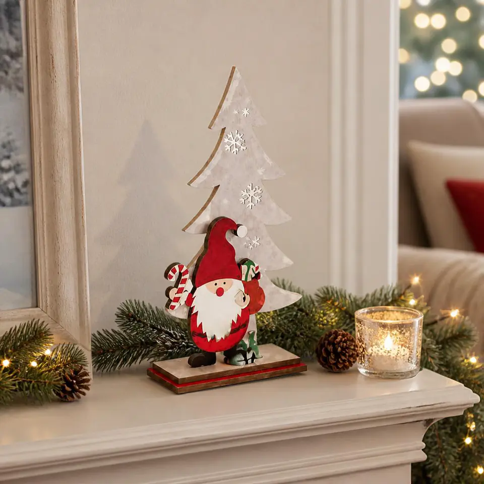 Adorno Navideño de Mesa Viejito Pascuero con Árbol Nevado 22 cm 1