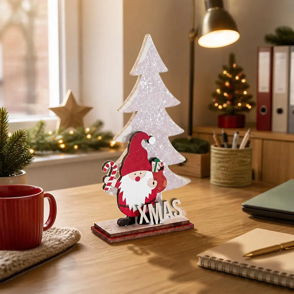 Adorno Navideño de Mesa Viejito Pascuero con Árbol Nevado 22 cm 2