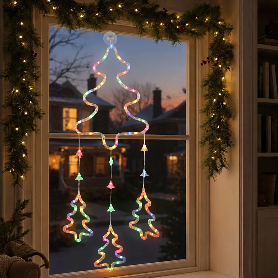 Colgante Solar Navideño LED Multicolor 95 cm – Pino, Estrella o Copo de Nieve 2