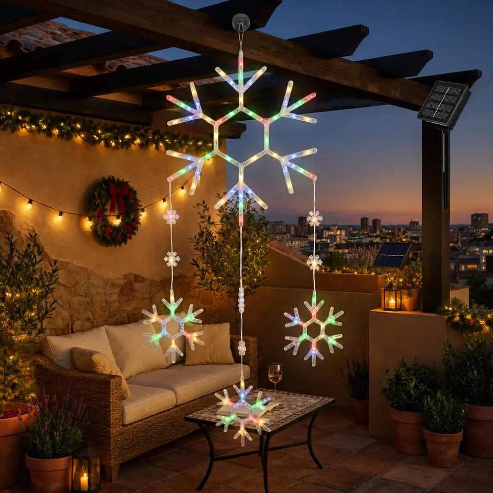 Colgante Solar Navideño LED Multicolor 95 cm – Pino, Estrella o Copo de Nieve 3