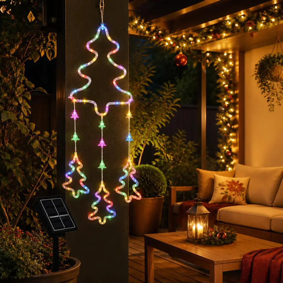 Colgante Solar Navideño LED Multicolor 95 cm – Pino, Estrella o Copo de Nieve 1
