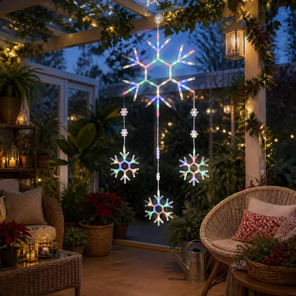 Colgante Solar Navideño LED Multicolor 95 cm – Pino, Estrella o Copo de Nieve 6