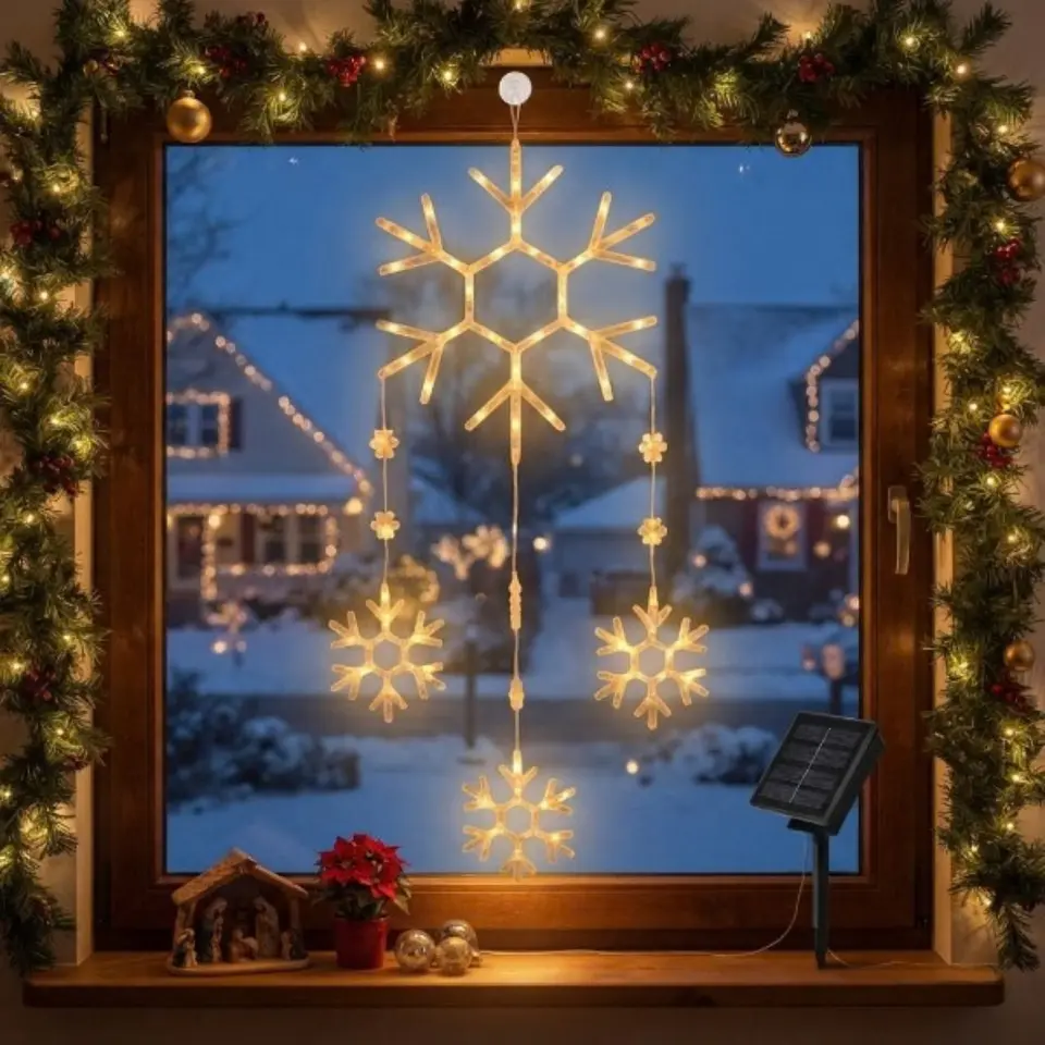 Colgante Solar Navideño LED Luz Cálida 95 cm – Pino, Estrella, Copo de Nieve o Campana 2