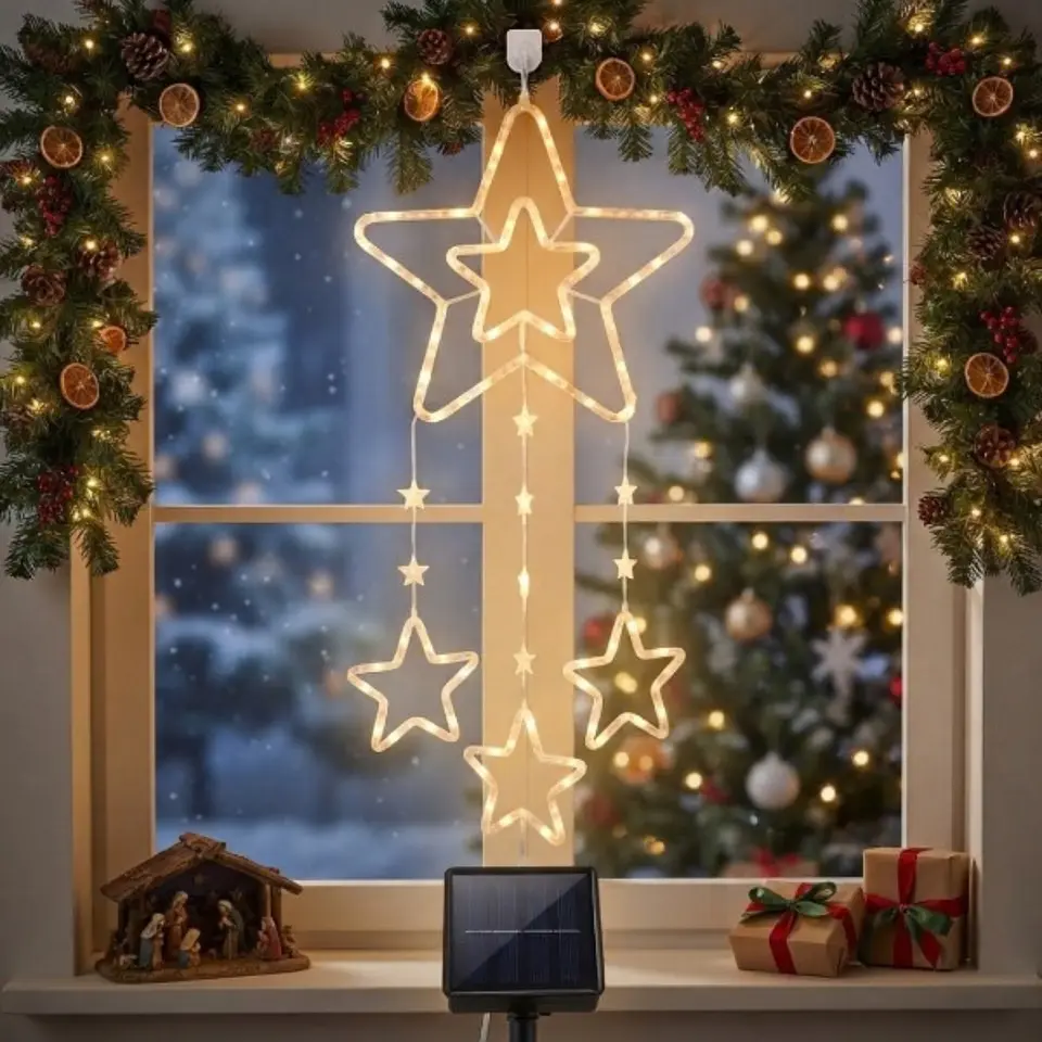Colgante Solar Navideño LED Luz Cálida 95 cm – Pino, Estrella, Copo de Nieve o Campana 3
