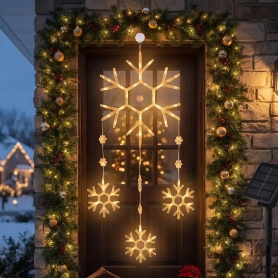 Colgante Solar Navideño LED Luz Cálida 95 cm – Pino, Estrella, Copo de Nieve o Campana 5