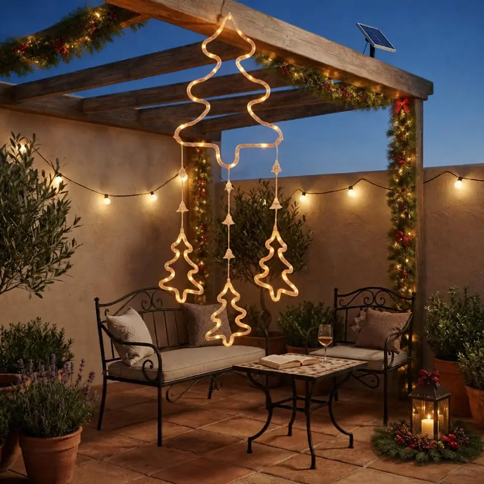 Colgante Solar Navideño LED Luz Cálida 95 cm – Pino, Estrella, Copo de Nieve o Campana 8