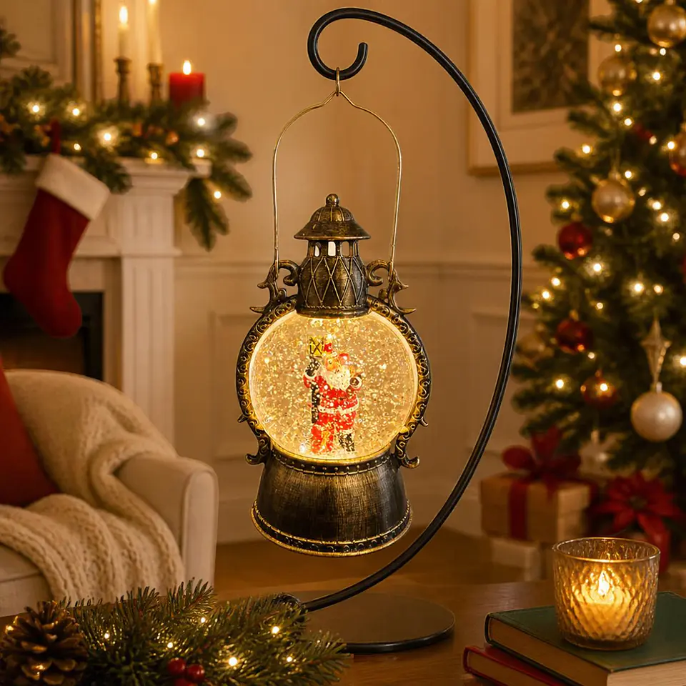 Lámpara Farol Navideño LED Musical con Nieve en Movimiento 20 cm 3