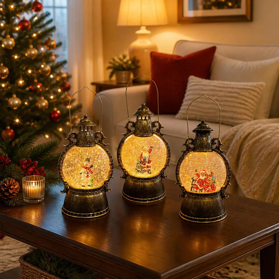 Lámpara Farol Navideño LED Musical con Nieve en Movimiento 20 cm 6