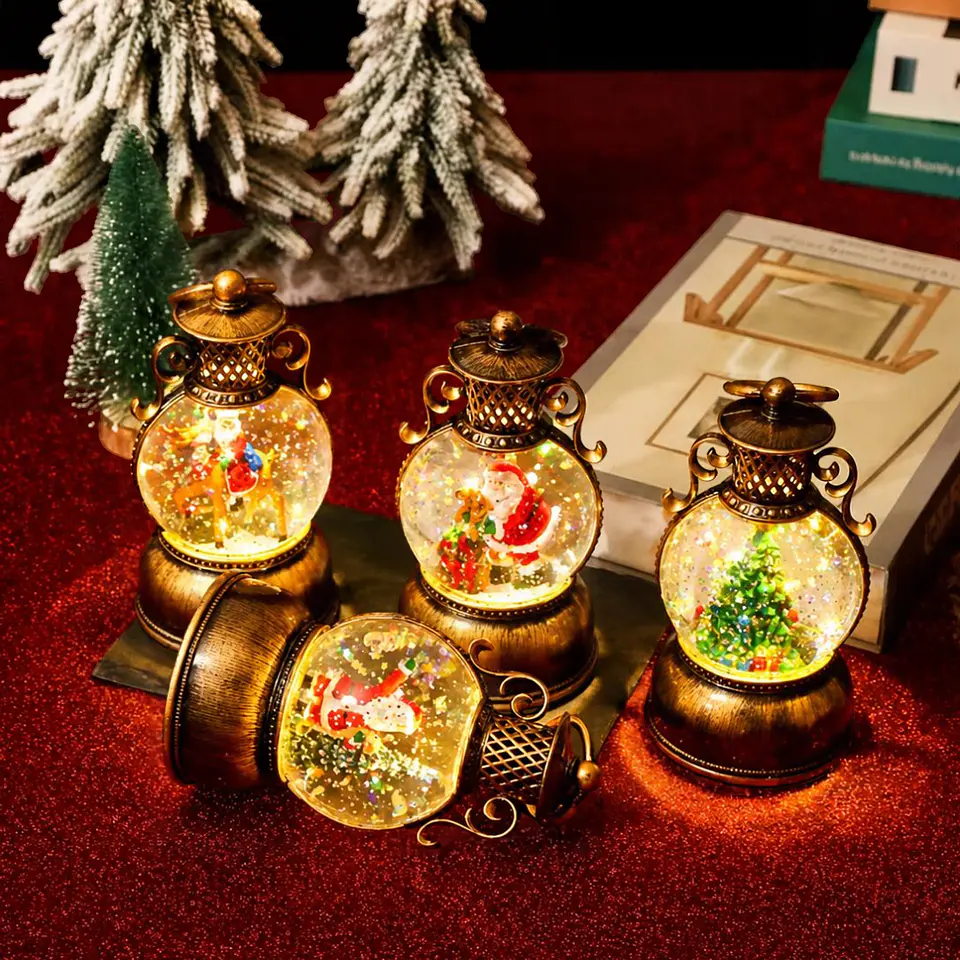 Lámpara Farol Navideño LED Musical con Nieve en Movimiento 20 cm 2