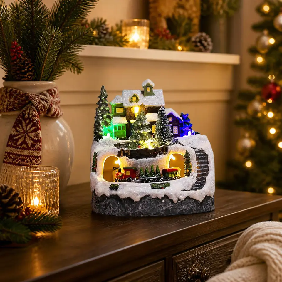 Villa Navideña con Luz, Sonido y Movimiento 14 x 12 cm – Tren LED Musical 1