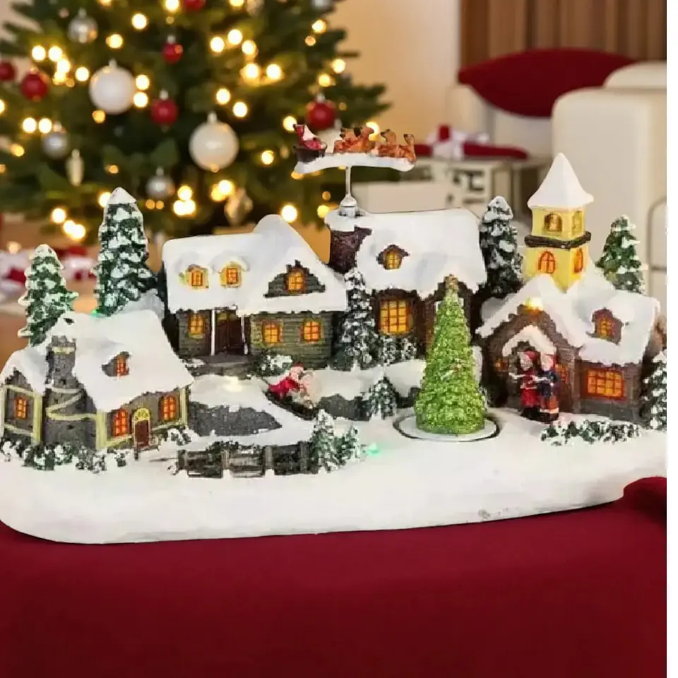 Villa Navideña Musical y Luminosa con Movimiento – Pueblo Nevado 33 cm 3