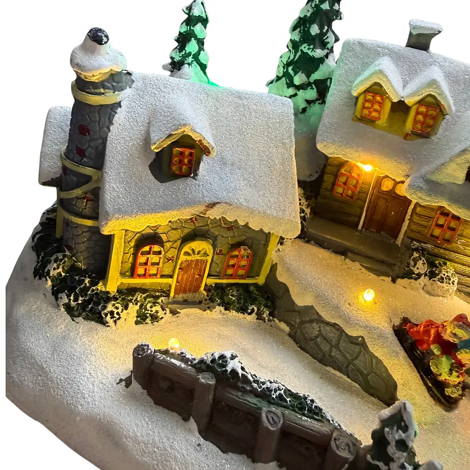Villa Navideña Musical y Luminosa con Movimiento – Pueblo Nevado 33 cm 4