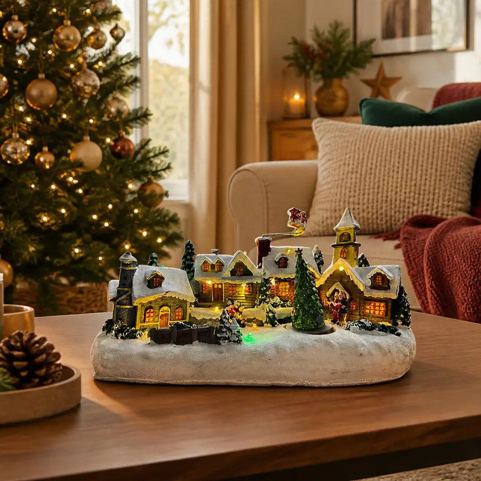 Villa Navideña Musical y Luminosa con Movimiento – Pueblo Nevado 33 cm 2
