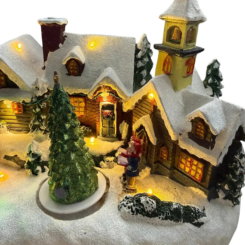 Villa Navideña Musical y Luminosa con Movimiento – Pueblo Nevado 33 cm 5