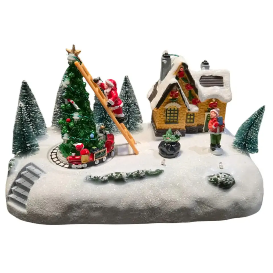 Villa Navideña Musical Viejo Pascuero en Escalera con Movimiento y Luz LED 26 cm 4