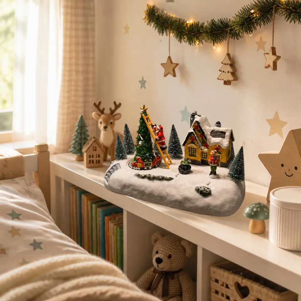 Villa Navideña Musical Viejo Pascuero en Escalera con Movimiento y Luz LED 26 cm 2