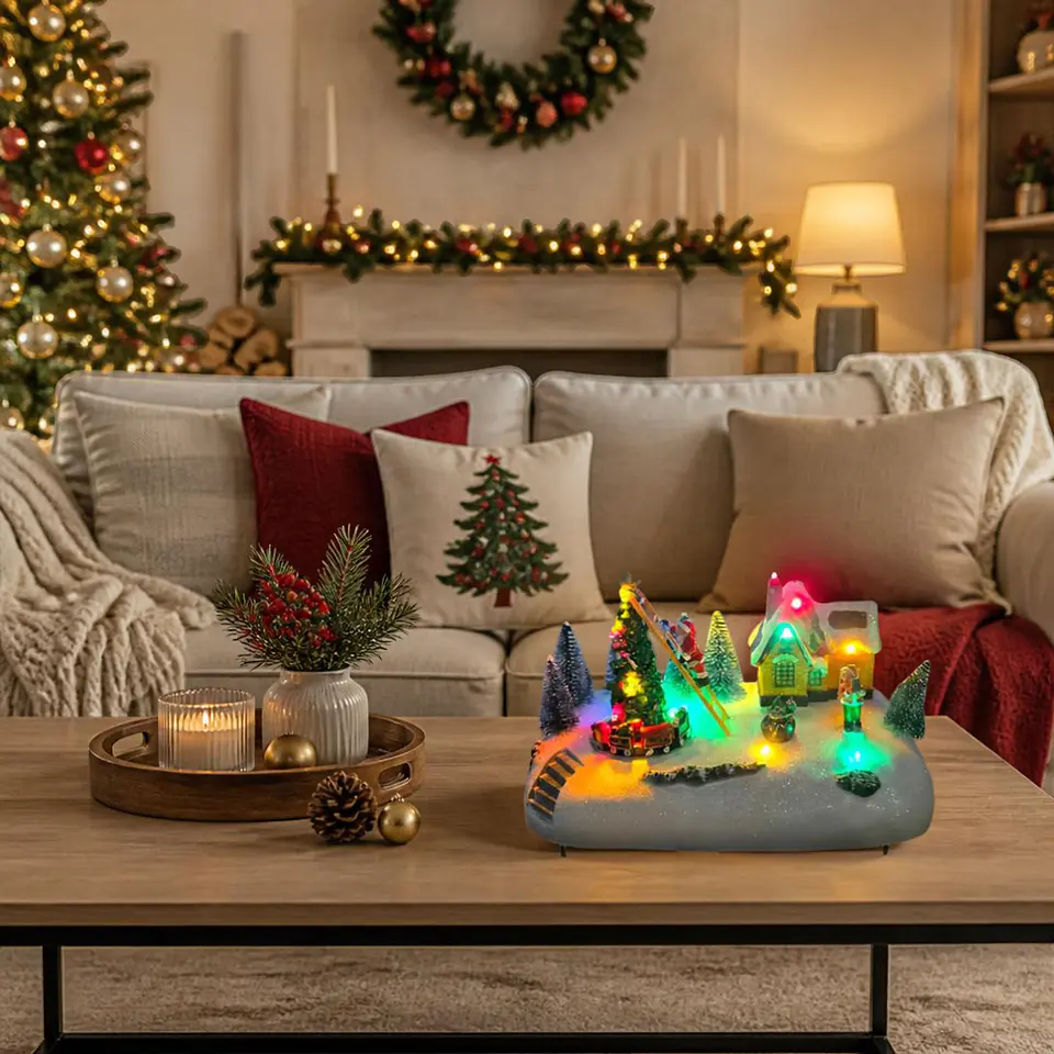 Villa Navideña Musical Viejo Pascuero en Escalera con Movimiento y Luz LED 26 cm 3