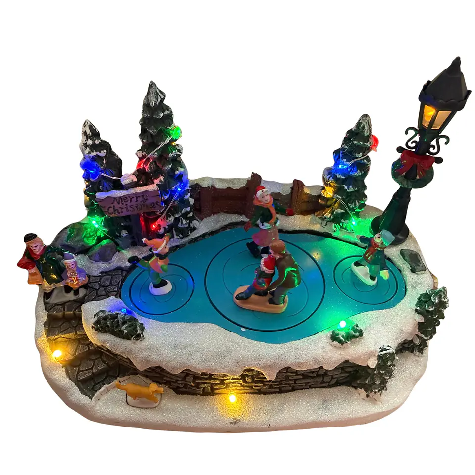 Villa Navideña Pista de Patinaje Musical LED con Movimiento 25 cm 4