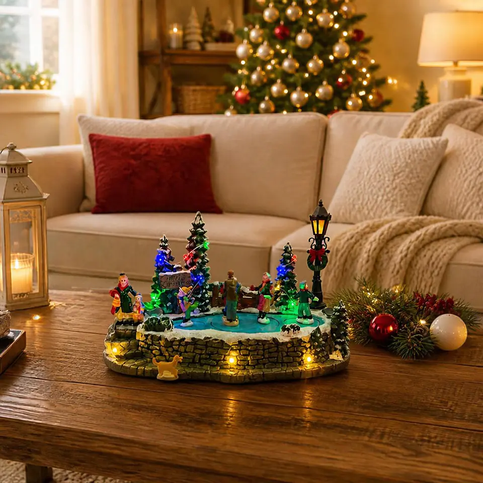 Villa Navideña Pista de Patinaje Musical LED con Movimiento 25 cm 2