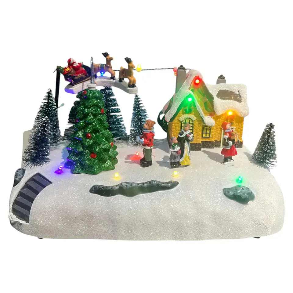 Villa Navideña Musical Trineo del Viejo Pascuero con Movimiento y Luz LED 26 cm 4