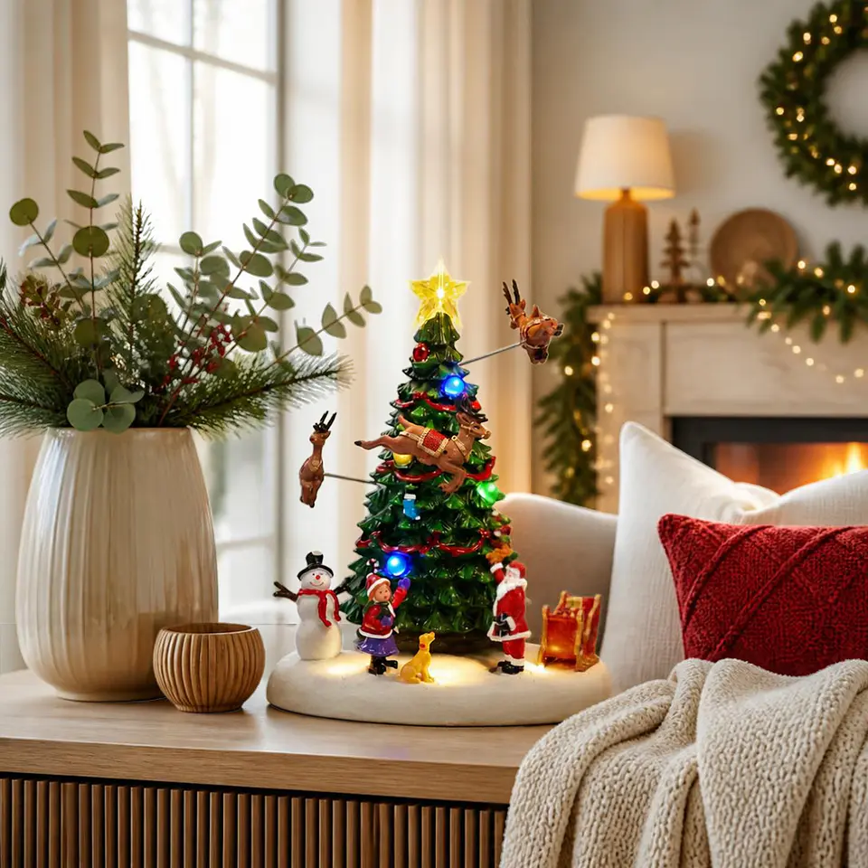 Pino Navideño Musical con Renos en Movimiento y Luces LED 25 cm 1