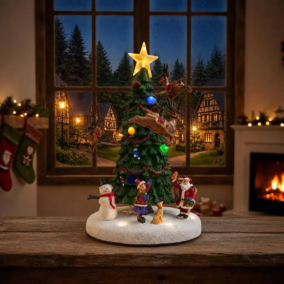 Pino Navideño Musical con Renos en Movimiento y Luces LED 25 cm 2