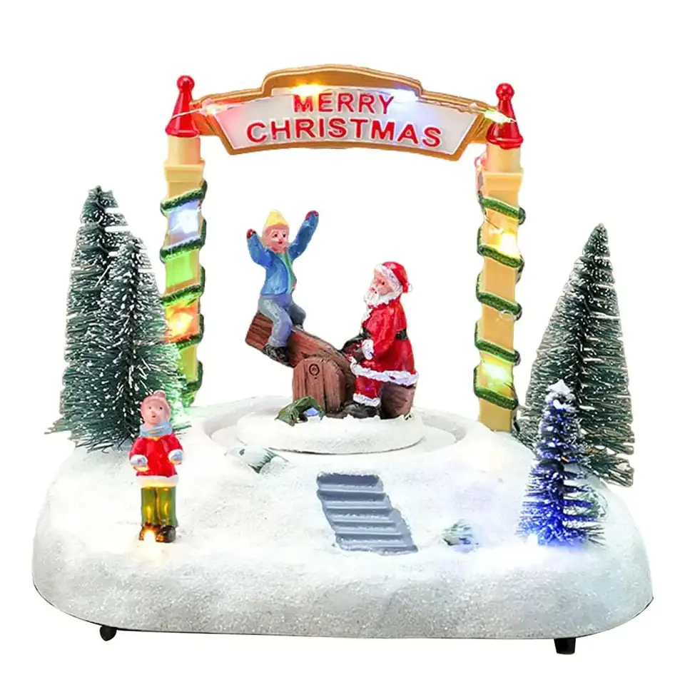 Villa Navideña Musical Balancín Viejo Pascuero LED con Movimiento 18 cm 4