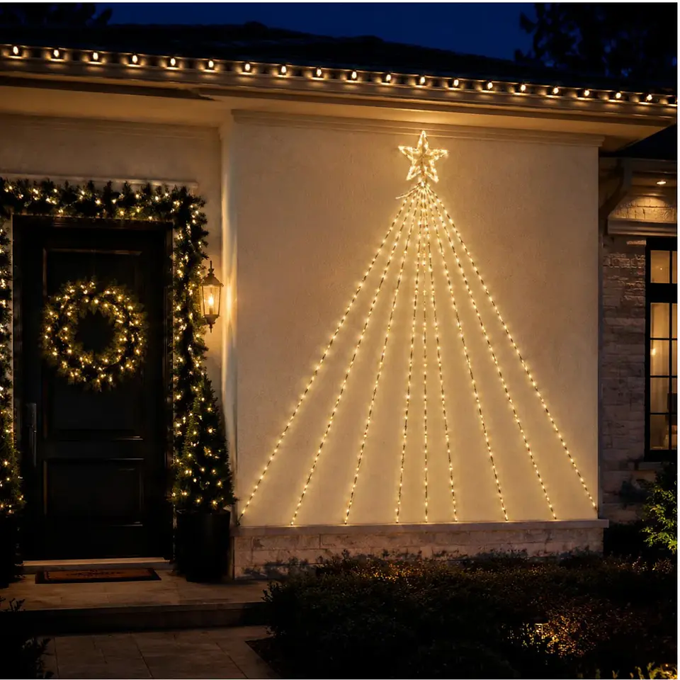 Árbol de Luces Solar con Estrella y Cascada LED 2,5 Metros – Luz Cálida 3