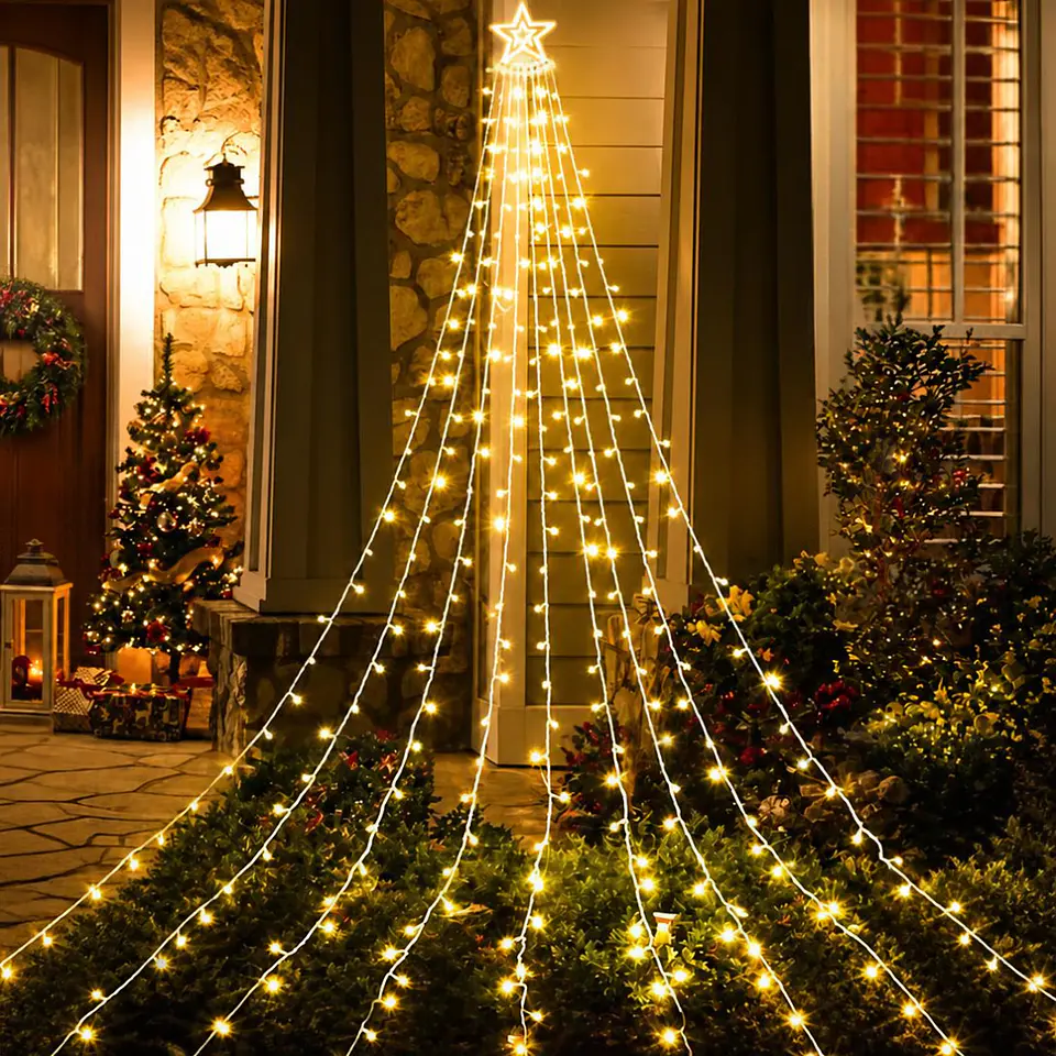 Árbol Cascada LED Solar con Estrella 3,5 Metros – Luz Cálida 1
