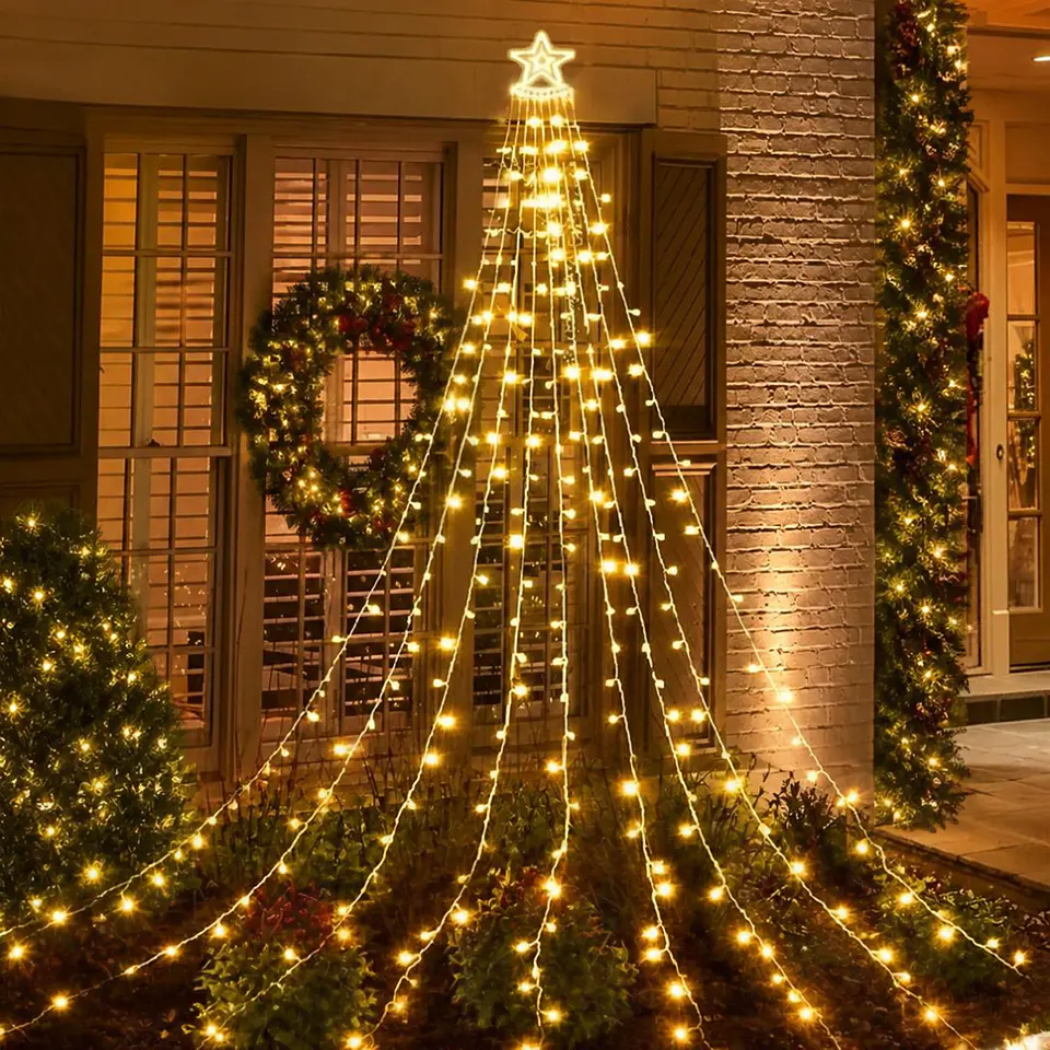 Árbol Cascada LED Solar con Estrella 3,5 Metros – Luz Cálida 2