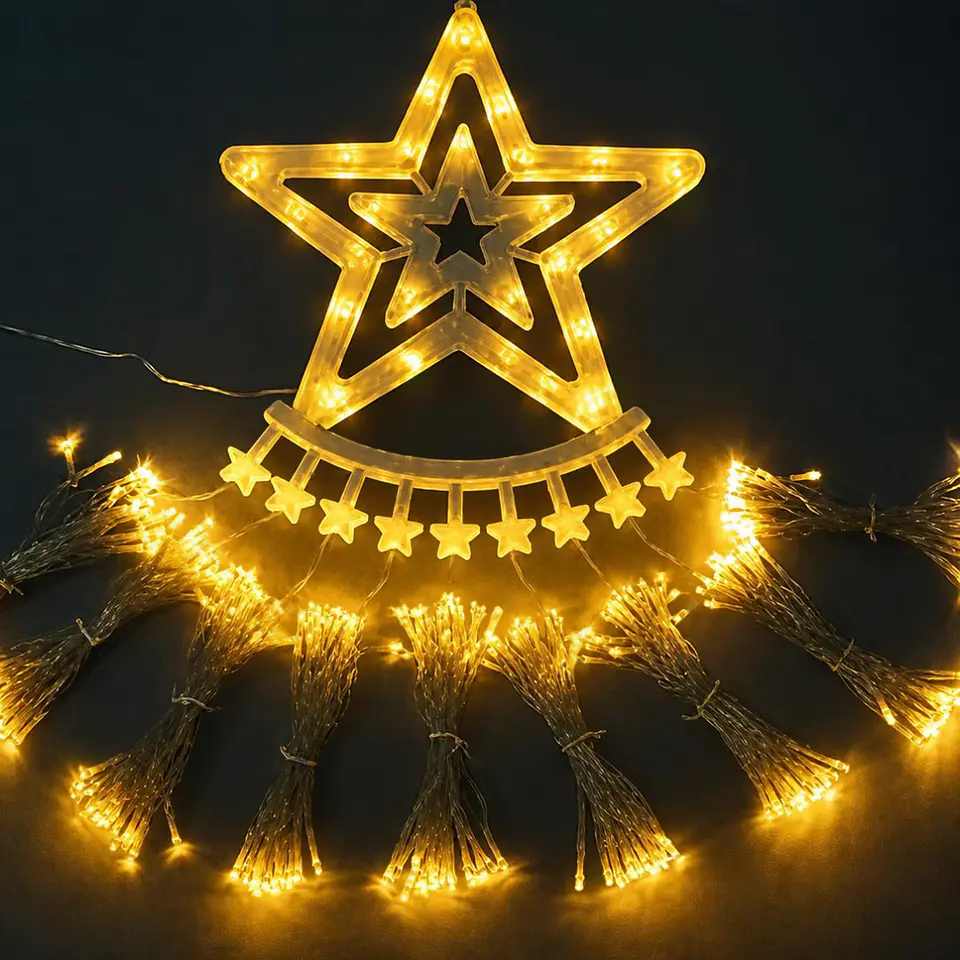 Árbol Cascada LED Solar con Estrella 3,5 Metros – Luz Cálida 4