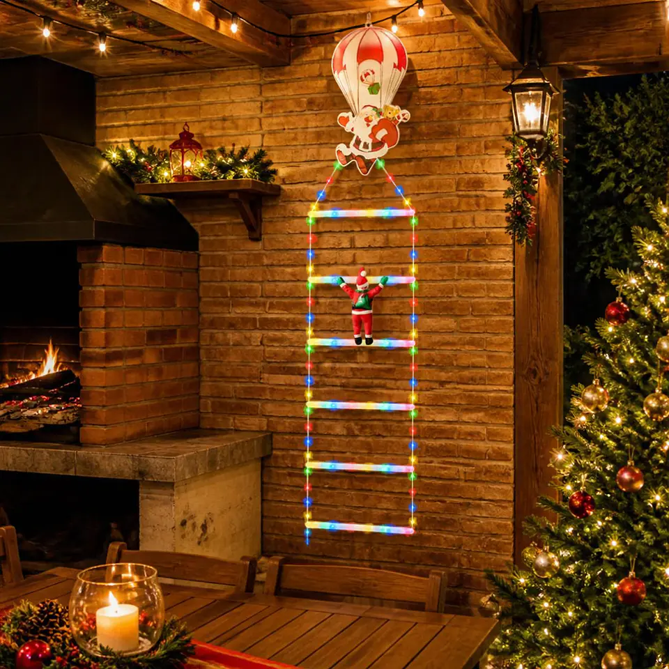 Escalera Solar LED con Viejo Pascuero Trepador y Paracaídas – Luz Cálida o Multicolor 2