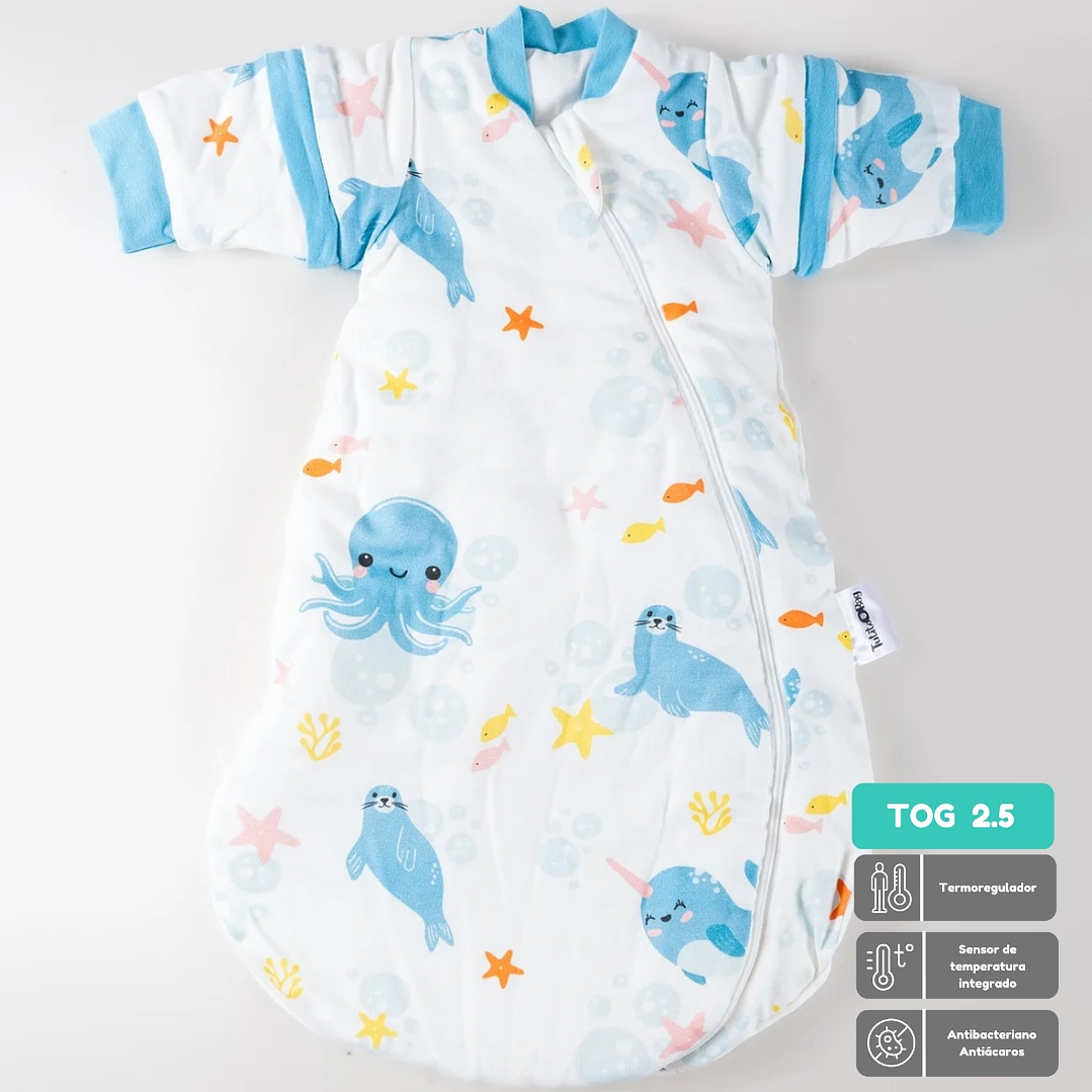 *Saquito Recién Nacido con Swaddle removible Termorregulador Tog 2.5 Sueños Marinos 1