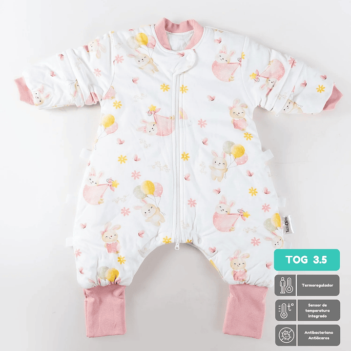 Saquito de dormir Termorregulador Tog 3.5 talla 1 a 2 años  Conejitos en el jardín Enterito 1